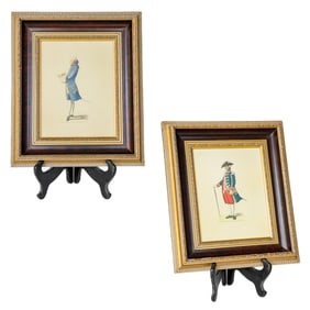 Vintage Framed French Joseph Siffred Duplessis Hand Colored Gentlemen Prints, Companion Pair
