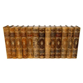 Group of Swedish Beromd Litteratur Leather Bound Books, Thirteen Total Volumes,