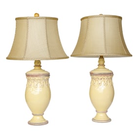 Terra Cotta Butter Yellow Glazed Table Lamps, Pair