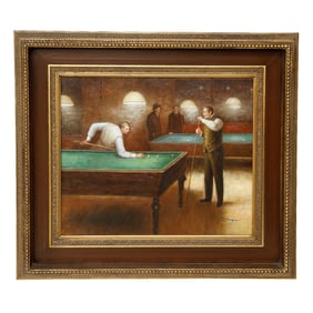 Billiard Scene, Oil on Canvas