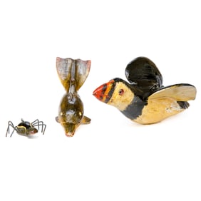 Hand Carved and Hand Painted Deluth Fish Decoys by David Perkins, Three Total