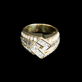 18K Yellow Gold Natural Diamond Dinner Ring, Size 6