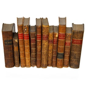 Group of Leather Bound Books, Twelve Total, Mostly Religious, Various Titles and Various Sizes