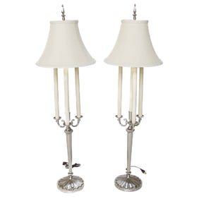 Silver Plated Candelabra Style Buffet Lamps, Pair