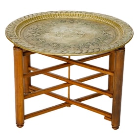 Vintage Asian Inspired Hammered Brass Circular Platter