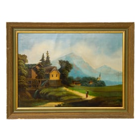 Vintage Mountain Landscape Scene, Oil on Artist Board