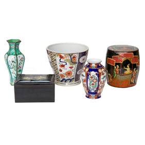 Group of Vintage Asian Inspired Decorative Table Top Items, Five Total