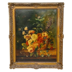 Vintage Floral Still Life, Oil on Canvas