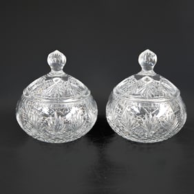Cut Glass Dome Shaped Candy Dishes, Pair