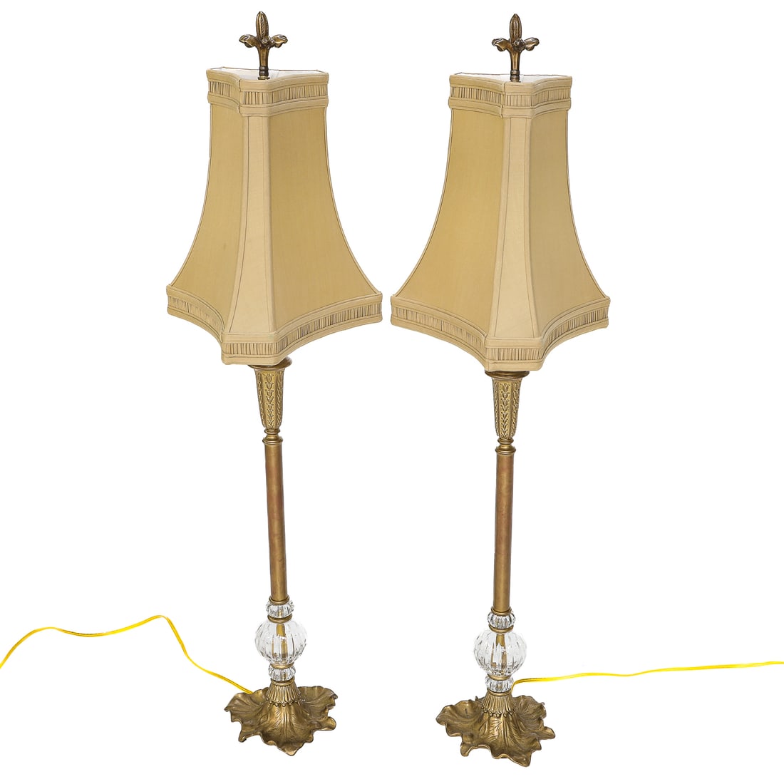 John-Richard Lighting Brass and Glass Candlestick Buffet Lamps, Pair (1 of 3)