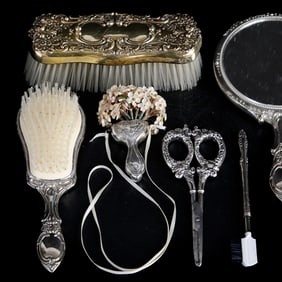 Group of Silver Plated Vanity Items, Seven Pieces Total