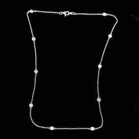 18 Inch 18K White Gold Natural Diamond Station Necklace