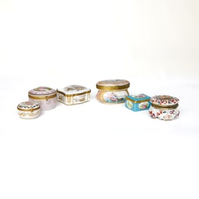 Group of Vintage Porcelain Trinket Boxes, Six Total