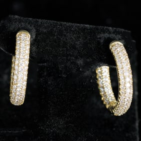 18K Yellow Gold Natural Diamond Inside Out Diamond Hoop Earrings
