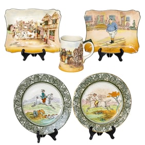 Group of Royal Doulton English Porcelain Decorative Table Top Items, Five Pieces Total