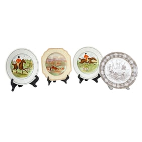 Vintage Decorative Hunt Scene English Porcelain Plates, Four Total