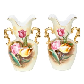 Vintage Austrian Style Porcelain Vases, Pair