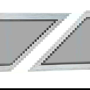 American Pine Mirror: Vintage American Pine Painted Wall Mirror, Having Distressed Painted Finish, Beveled Edge Mirror. 37" High, 47.25" Wide, 1.25" Deep