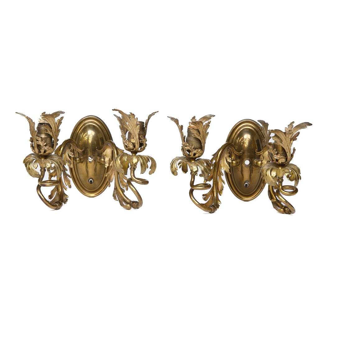 Vintage Louis XV Style Brass Two Branch Wall Sconces, Pair (1 of 6)