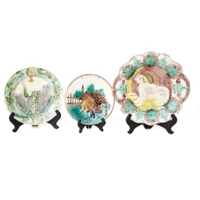 Collection of Majolica Style Plates, Three Total Pieces