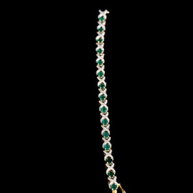 7 Inch 18K Yellow Gold Emerald and Diamond Bracelet