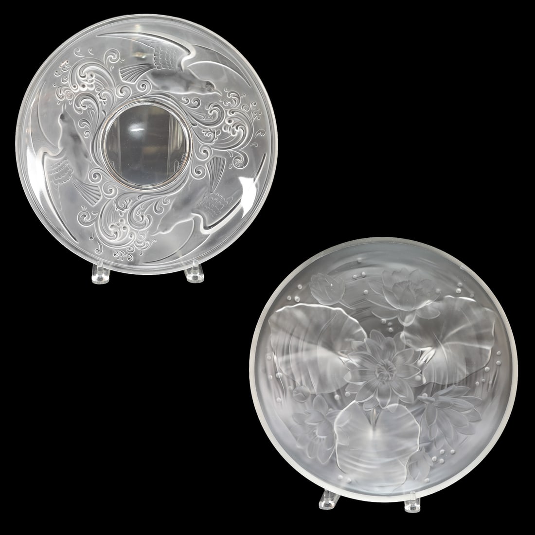 Vintage Frosted Glass Items, Two Total, Water Lillies Frosted Glass Bowl and Val St. Lambert Charger (1 of 10)