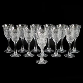 Collection of Cut Glass Etched Wine Goblets, Twelve Total