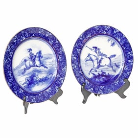 Royal Doulton English Porcelain George Morland Hunt Plates, Companion Pair