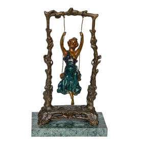 Art Nouveau Auguste Moreau Re Cast Patinated Bronze Sculpture of The Girl on Swing