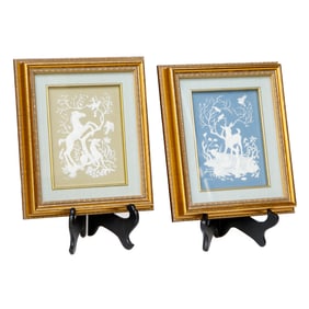 Vintage Franklin Mint Framed Wedgwood Plaques, Companion Pair