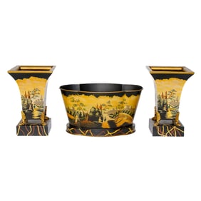 Contemporary Asian Tole Style Garniture Set, Three Total Pieces