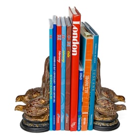 Bookends and Group of Travel Books, Eleven Pieces Total