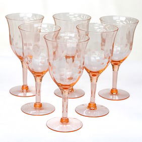 Vintage Depression Glass Wine Goblets, Six Total