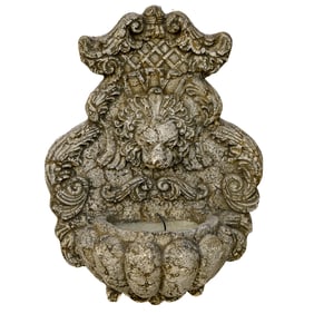 Faux Stone Lion Mask Wall Fountain