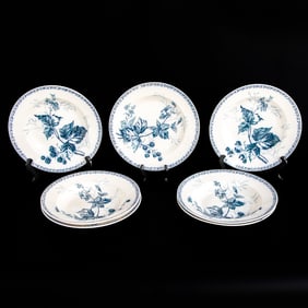 Vintage Blue and White Porcelain Transfer Ware Berry Bowls, Seven Total