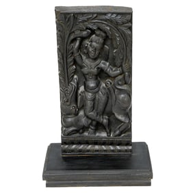 Intricately Hand Carved Hard Wood Indian Temple Panel