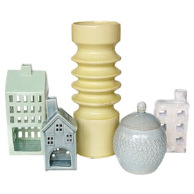 Group of Glazed Pottery Decorative Items, Five Total Pieces
