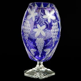 Vintage German Imperlux Cobalt Cut to Clear Ovoid Vase