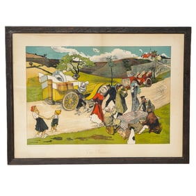 Vintage L. Lucien. Faure (French, 1828-1904) Hand Colored Lithograph of En Panne