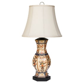 Vintage Hexagonal Shaped Imari Style Porcelain Table Lamp
