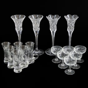 Group of Glass Table Top Items and Bar Ware, Sixteen Total Pieces