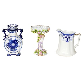 Group of Porcelain Decorative Table Top Items, Three Pieces Total