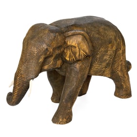 Vintage Carved Wooden Elephant Sculpture