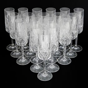 Group of Cut Glass Champagne Flutes, Eighteen Total
