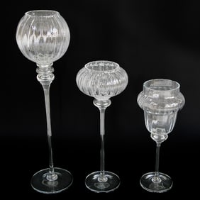 Group of Portuguese Made Glass Candle Holders, Three Total