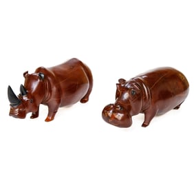 Vintage Carved Teakwood Animals, Two Total