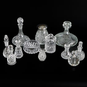 Group of Glass Vanity and Table Top Items, Twelve Total