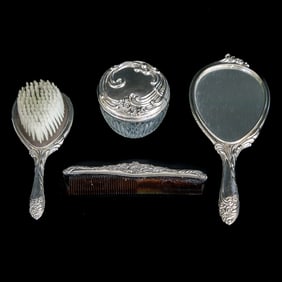 Silver Plated Vanity/Grooming Set, Four Pieces Total