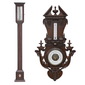 Vintage Companion Oak Barometers, Two Total