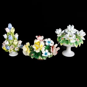 Italian Porcelain Floral Arrangements, Three Total